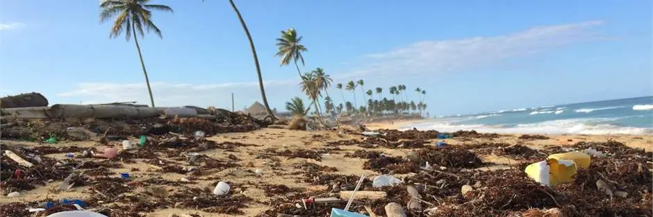 Residuos plásticos acumulados en una playa